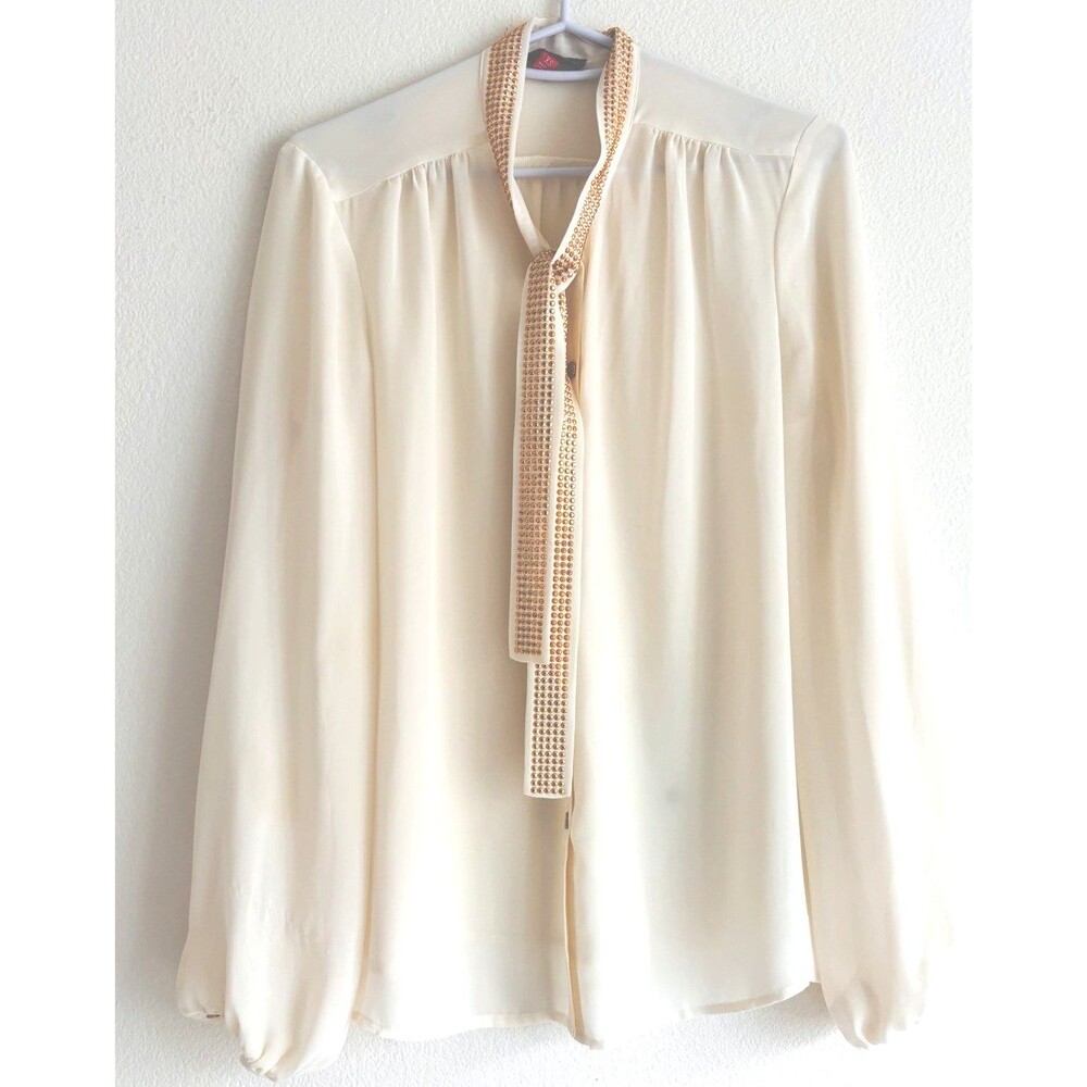 Elegant Sheer Cream Vince Camuto Blouse w/ Gold Trim - XS